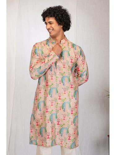 Image of LookMark Men's Cotton Blend Printed Long Kurta Suitable for All Indian Wedding, Occasions, and Festivals