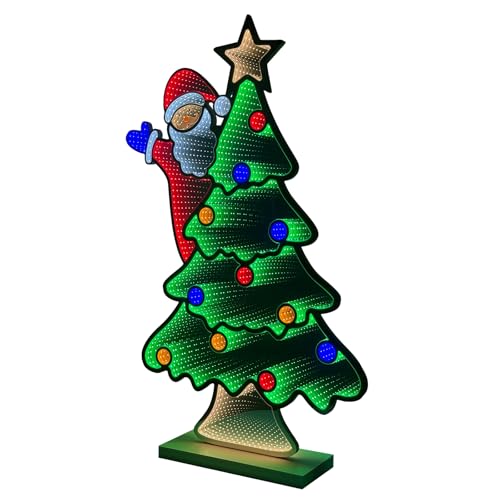 hogardeck Christmas Decorations Indoor 4 FT Christmas Tree with Santa Infinity Mirror Tunnel Light 3D Endless Extension Night Light for Home Living Room Party Indoor Outdoor Xmas Decor