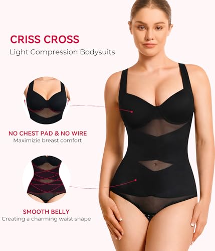 Gotoly Shapewear for Women Tummy Control Bodysuit Faja Body Shaper Waist Trainer V Neck Body Suit with Built in Bra4