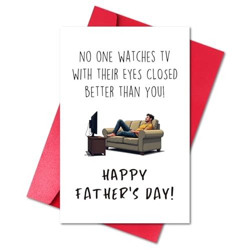 LYMEQING Funny Father’s Day Card for Dad Stepdad Grandpa Husband, Hilarious Father’s Day Gift Card from Daughter Son Wife (No One Watches TV with Their Eyes Closed Better Than You)