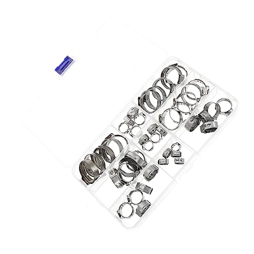 KICHOUSE 80pcs Hose Clamp Hose Clamp Ear Clamps Hose Fixed Clamps Garden Hose Clamp Single Ear Pipe Clamps Adjustable Pipe Clamps Hose Clip Hose Fastener Stainless Steel Silver