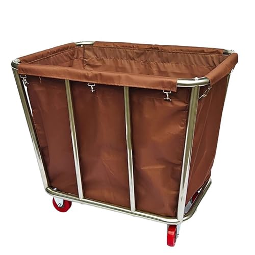 Commercial Laundry Cart with Wheels, Heavy Duty Rolling Laundry Basket, Laundry Trolley with Oxford Bag and Reinforced Steel Frame(Brown)