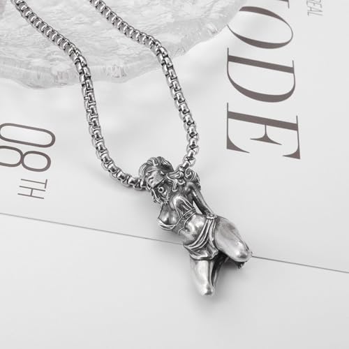 Pendentif vintage argenté Pow pour homme collier pull style rétro - 3