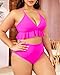 Tempt Me Women Dark Pink Two Piece Swimsuits High Waisted Bikini Set Ruffle Flounce Tummy Control Bottoms Bathing Suit XL