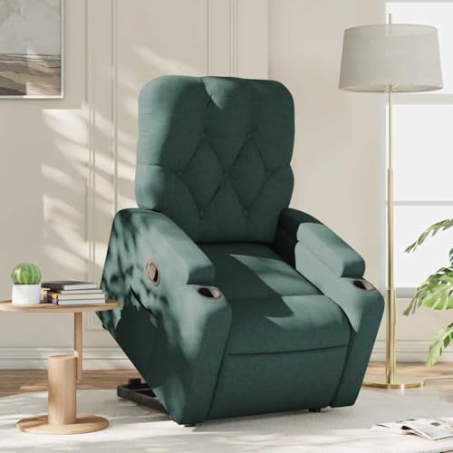 Frdhee Sillón de relax con ayuda para levantarse, tela verde oscuro, para salón o dormitorio