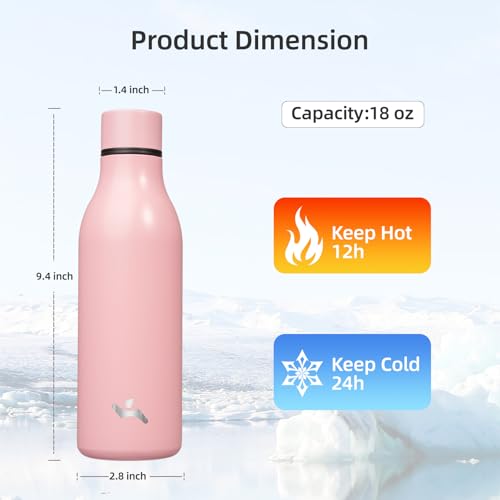 Image of Konokyo Insulated Water Bottle with Strap,18 oz Double Wall Stainless Steel Vacuum Bottles Metal Water Flask,Light Pink