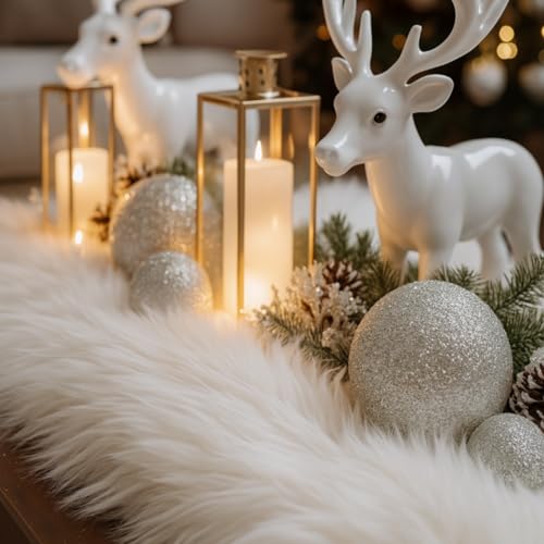 Drydiet 1.3 x 4.9 ft Christmas Fake Snow Blanket for Christmas Village Fuzzy Faux Fur Artificial Snow Blanket White Xmas Table Decor for Xmas Trees Village Display Party Winter Decorations Photo Prop