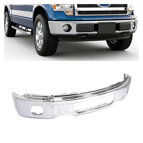 ALMULOO Front Bumper Face Bar Compatible with 2009-2014 Ford F-150 W/O Fog Light Holes Replacement for 9L3Z-17757-B FO1002411 Steel Chrome Silvery 3Pcs