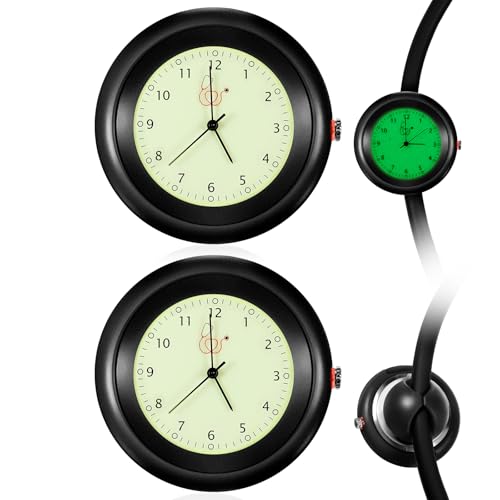 Dansydaisy 2 Pcs Glow in The Dark Stethoscope Watch Nurse Gift Clip on Pocket Watch with Second Hand Medical Accessories Gifts for Nursing Student Doctor Clinic (Black)