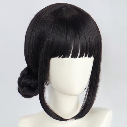 Black Flat Bangs Wig for Women Halloween Cosplay Costume Wig3