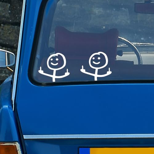 Image of KITUREK 2PCS Car Fuck You Meme Vinyl Sticker Decal, White, Large | Funny Personalised Cartoon Middle Finger Sticker, Fit for Cars Windows Bumpers Trucks Motorcycles or Any Other Smooth Surface