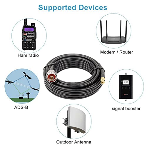 Image of MOOKEERF KMR240 N Male to SMA Male Cable - 25FT Ultra Low Loss SMA to N Cable 50 ohm for WiFi Router /GPS Receiver /Antenna /Signal Booster Use