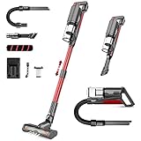 Cordless Vacuum Cleaner,whall 22000pa 5 in 1 Cordless Stick Vacuum Cleaner,250W Brushless Motor,up to 53 Mins Runtime,Lightweight Handheld Vacuum for Home Hard Floor Carpet Pet Hair,Red & Gray