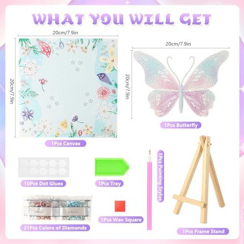 Image of HASTHIP DIY 3D Shimmering Butterfly Diamond Painting Art Kit 30x40cm Framed Floral Butterfly Diamond Paint Craft Kit for Home Desk Decor and Gift