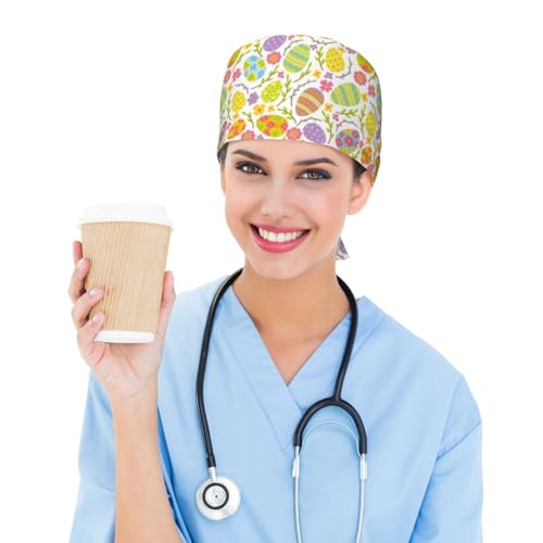 Image of Working Cap Scrub Cap with Sweatband Adjustable Unisex Women Tie Back Hat Nurse Surgical Caps