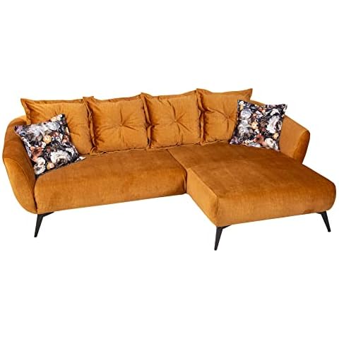 riess-ambiente.de Elegantes Ecksofa Desire 275cm senfgelb Samt Cover