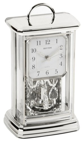 RHYTHM - Orologio da tavolo in vetro con pendolo, numeri arabi, in argento