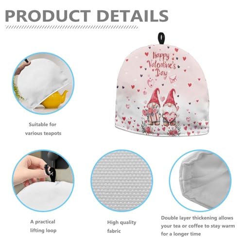 Image of Hudotybom Valentine Style Tea Cozy for Teapot - Insulated Large Cover to Keep Warm - Machine Washable Coffee Pot Cloth Cover - Valentine's Day Decorations