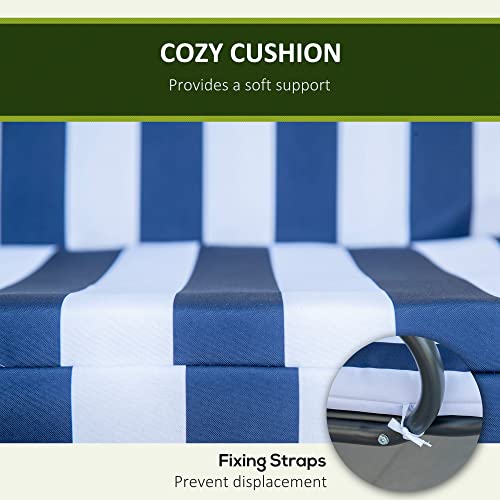 Outsunny 3-Person Patio Porch Swing With Adjustable Canopy For Adults, Steel Frame, Seat & Backrest Cushion, Armrests, Dark Blue & White Striped #TOP5