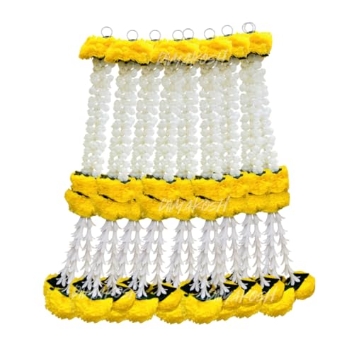 Image of Divyakosh Garlands for Home Decoration, Marigold-Jasmine Hangings (Pack of 10 Pcs, Size 18 Inch Each) | Marigold-Jasmine-Lily-Green Leaves Hangings | Mandir Pooja Room, Wedding Decoration |