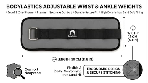 Image of Bodylastics Ankle & Wrist Weights Pair for Legs & Arms, Neoprene Adjustable Strap for Men & Women, Soft & Durable for Fitness, Walking, Jogging, Aerobics, Gym & Strength Training