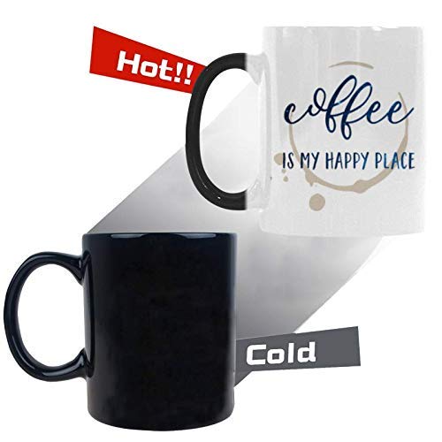 R&H Coffee is My Happy Place Coffee Mug - Funny Quote Mug Morphing Changing Color Heat Reveal Coffee Tea Cup (11oz)