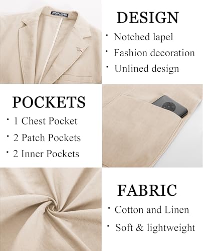 Image of PJ PAUL JONES Mens Casual Blazer Lightweight Linen Sport Coat 2 Button Unlined Suit Jackets