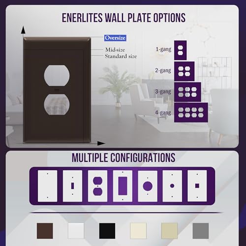 Image of ENERLITES Duplex Receptacle Outlet Wall Plate, Jumbo Electrical Outlet Covers, Gloss Finish, Oversized 1-Gang 5.51 inch x 3.50 inch, Polycarbonate Thermoplastic, 8821O-BR-10PCS, Brown, 10 Pack
