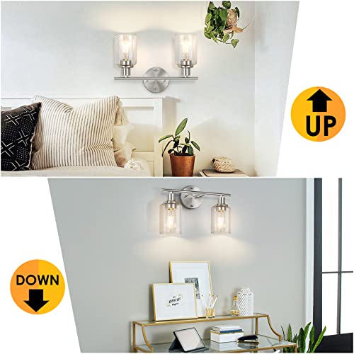 Image of Bathroom Light Fixtures, 2 Light Vanity Light, Silver Wall Sconces Lighting