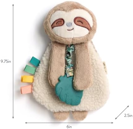 Itzy Ritzy - Itzy Lovey Including Teether - Baby Lovey with Teether, Textured Ribbons & Dangle Arms - Features Crinkle Sound, Sherpa Fabric and Minky Plush (Sloth)