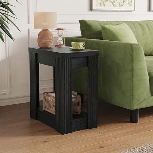 Maupvit Narrow Wood End Table for Living Room, 2-Tier Small