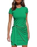 LILLUSORY Womens Casual Short Sleeve T Shirt Dress 2025 Summer Bodycon Wrap Ruched Mini Night Out Sundress Green L