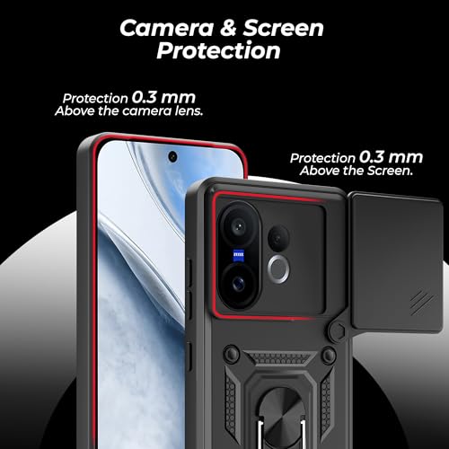 Image of A rtistque Armor Bumper Back Case Cover for Vivo X200 Fe 5G | Stylish Ring Holder & Inbuilt Stand | Sliding Camera Cover | Shockproof TPU Protective Design | Vivo X200 Fe Back Cover - Black
