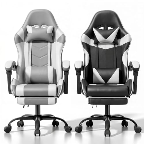 Image of Gaming Chair, Ergonomic Computer Chair with Footrest and Lumbar Support, Height Adjustable Office Chair with 360 Swivel Seat and Headrest 1Pcs Random Color (White&Gray or White&Black)