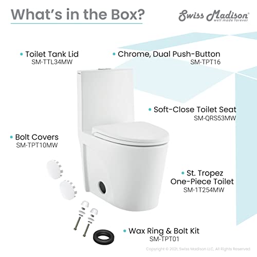 Image of St. Tropez One-Piece Elongated Toilet Vortex Dual-Flush in Matte White 1.1 /1.6 gpf