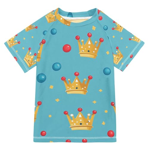 Jucciaco Boys Swing Shirts King Queen Crown Blue Rashguard Short Sleeve Kids T-Shirts Sun UPF 50+