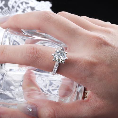 4CT Moissanite Ring for Women - 925 Sterling Silver 4CT Moissanite Engagement Ring Jewelry Moissanite Promise Ring 4 Carat Wedding Ring Anniversary Birthday Gifts4