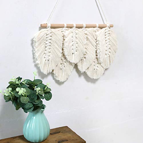 Tapisserie murale plumes Lmovutcom macramé à pompons