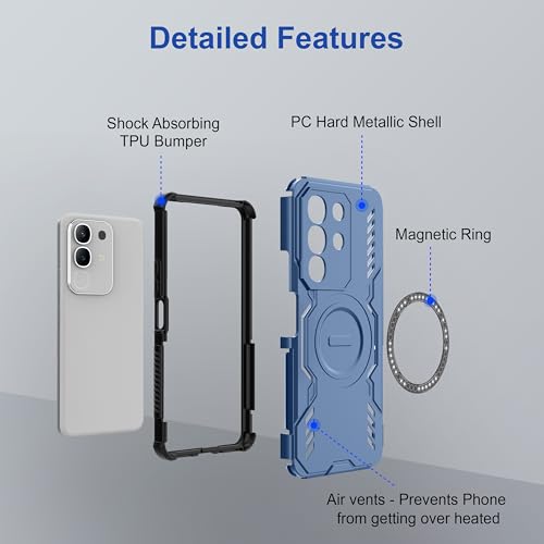 Image of Zapcase Back Case Cover for iQOO Z10x 5G | MagSafe Case with Built-in Metal Ring | Supports MagSafe Charger, Wallet & Car Mount | Shockproof Hybrid PC + TPU | Blue