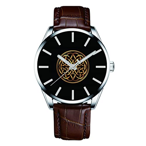 Montre arbre de vie viking pour homme avec bracelet en cuir marron