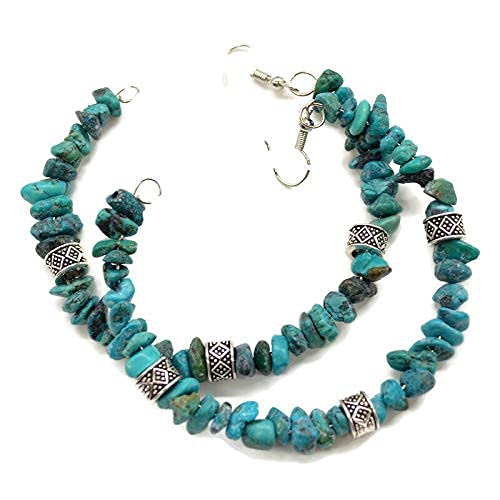 Handcrafted 3 Inch Turquoise Hoop Earrings Rustic Charm with Vibrant Blue and Green Hues