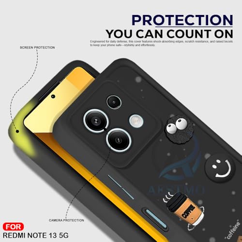 Image of AESTMO Back Case Cover for Redmi Note 13 5G Cover | Cute Fun Cartoon 3D Ball | Coffee Silicone Case | Full Body Protection | Camera Protection Back Cover for Redmi Note 13 5G (Black)