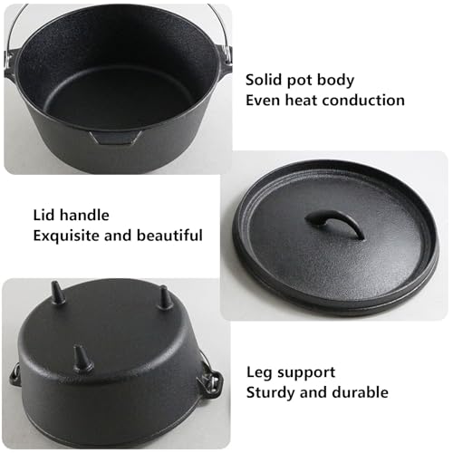 AIZYR Gusseiserner Dutch Oven Camping Dutch Pot Mit Rand, Bratpfanne Schmortopf Kochtopf Für Hausmannskost, Grillen, Wandern 4 AIZYR Gusseiserner Dutch Oven Camping Dutch Pot Mit Rand, Bratpfanne Schmortopf Kochtopf Für Hausmannskost, Grillen, Wandern