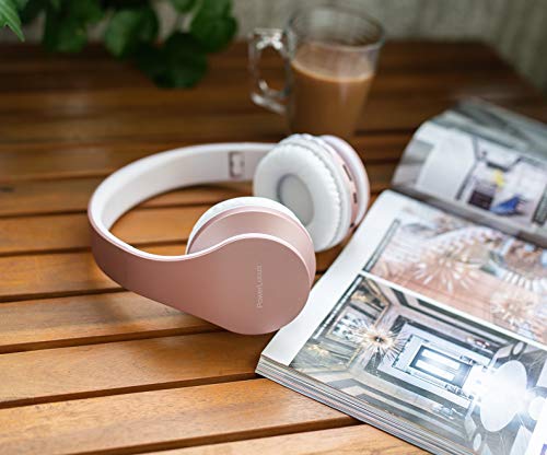 PowerLocus Cuffie Bluetooth Senza Fili Over-Ear Cuffie Stereo Pieghevoli Auricolari, Wireless Cuffie Riduzione del Rumore con Microfono per iPhone, Samsung, LG, iPad, PC, iPod (Oro Rosa)