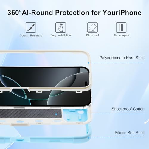 Image of MARKILL Compatible with iPhone with Built-in 360Rotating Ring Stand, Military Grade Drop Protection Full Body Rugged Heavy Duty Case Durable Cover (Ice Blue, iPhone 16 Pro Max 6.9 inch)