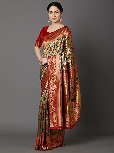 Image of AKHILAM Women's Kanjivaram banarasi silk Woven Design Saree With Unstitched Blouse Piece Saree With Un-Stiched Blouse