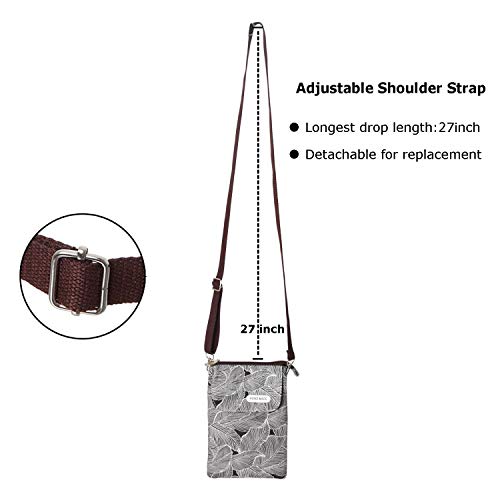 Image of LassZone Canvas Cute Crossbody Bags for Women Mini Shoulder Handbag Cell Phone Purse Wallet Leaves Pattern Coin Pouch, Black Grey, 7.6*5.5*1.5 inch