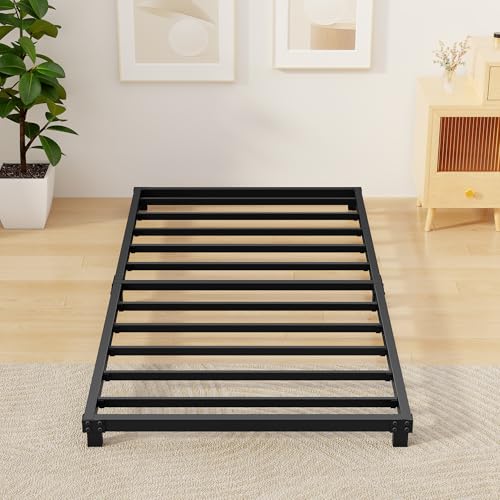 Mashomdec 4 Inch Bed Frames Twin Size Low Profile Metal Platform Bed Frame Heavy Duty Steel Slat Support No Box Spring Needed Easy Assembly Noise Free