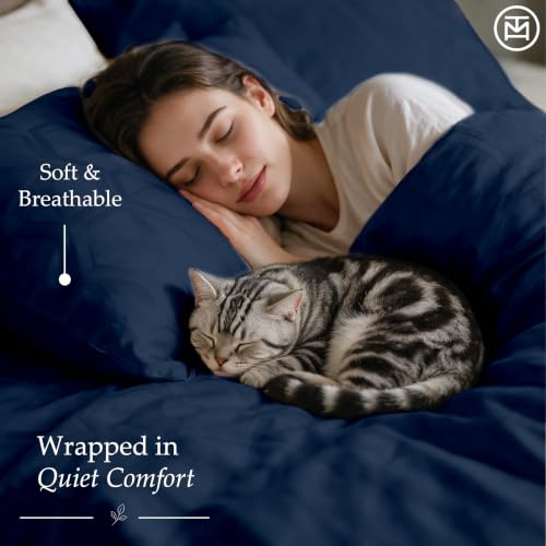 Image of Threadmill 100% Cotton Sheets for Full Size Bed - 600 Thread Count Full Bed Sheets Set with 16 inch Deep Pocket - Jacquard Sateen Weave 4-Piece Bedding Set with Cooling Effect, Folkstone Blue