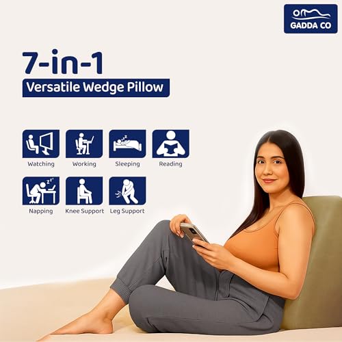 Image of GADDA CO Wedge Cushion | 2 Years Warranty |Orthopedic Wedge Pillow for Sleeping, Acid Reflux & GERD Relief |Memory Foam Leg Elevator Cushion for Pregnancy, Back Support | Beige, 18L x 17.5W x 10H Inch
